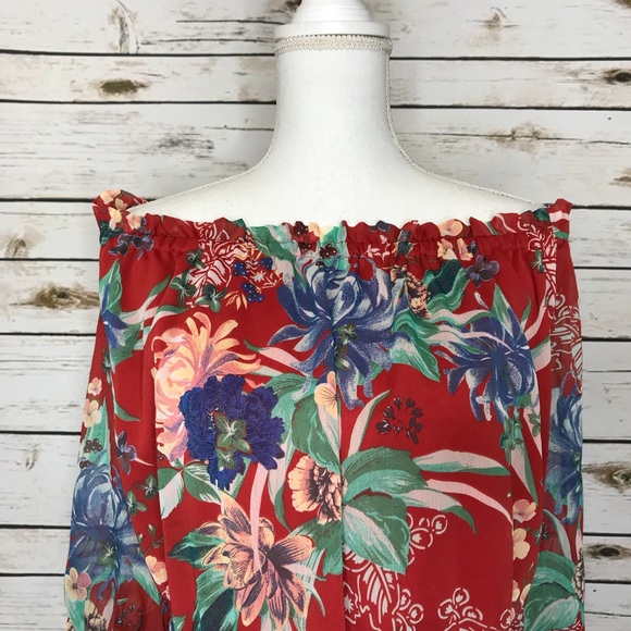 🎈AVA & VIV Red Floral 3/4 Sleeve Flowy Plus Size 2X - Picture 3 of 8